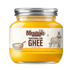 A jar of Meadows Traditional Cow Ghee on a solid white background. The jar is filled with golden yellow ghee and has a silver metal lid.